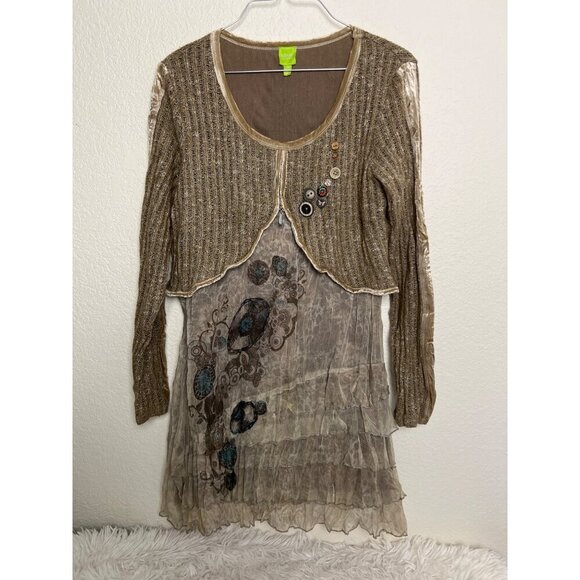 Adam Jacobs Boho Shirt Sweater Buttons Tunic/Dress M ART TO WEAR - Picture 1 of 9